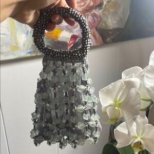 Beaded Handbag with Silver Handle